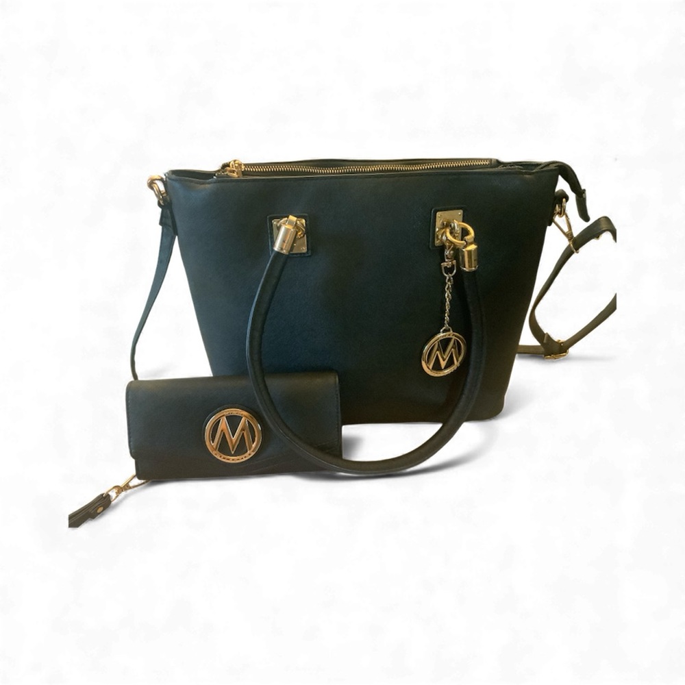 MFK COLLECTION Vanessa Women’s Fashion Tote and Wallet Handbag Set Black
